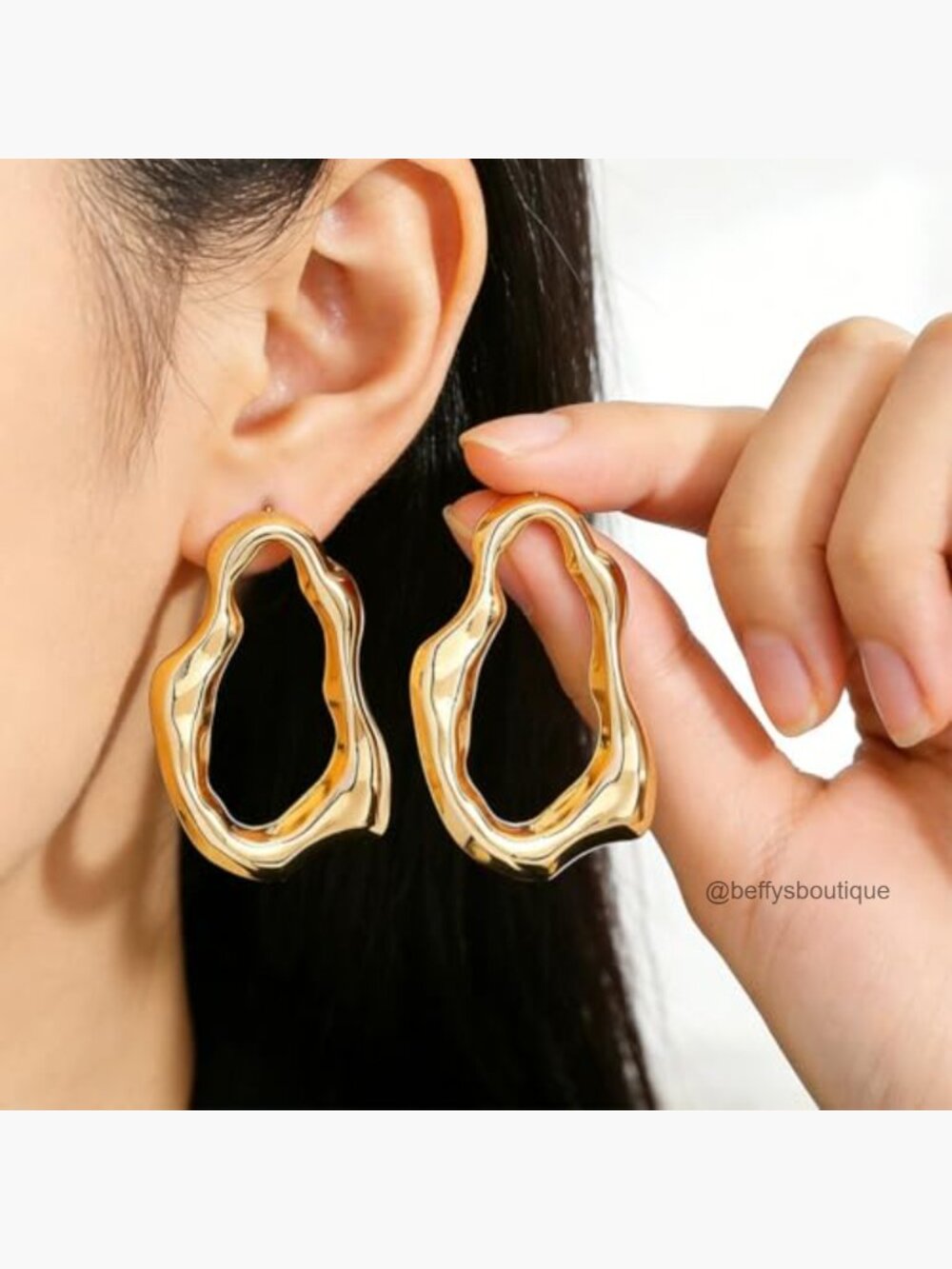 Large Geometric Pleated Hollow Dangling Earrings for Women Trendy Statement - Picture 3 of 7